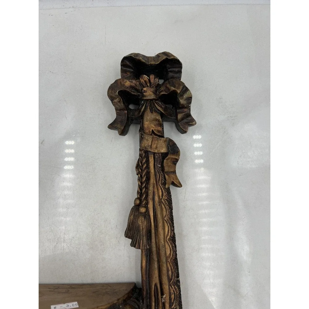 Design Toscano Wall Shelf Sconce Corbel Demi-Lune Resin Bow Tassel Gold Rococo
